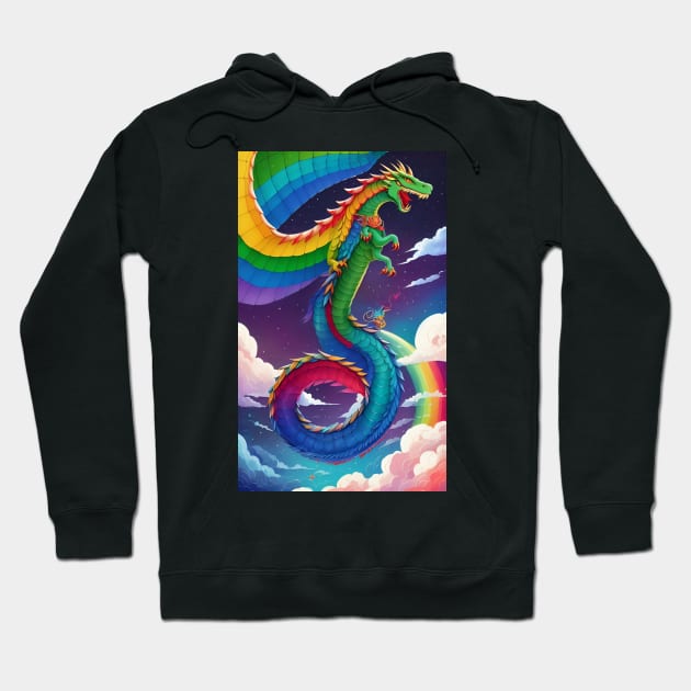 Colorful Hippie Popculture Popart Trippy Dragon Art Hoodie by ShopSunday